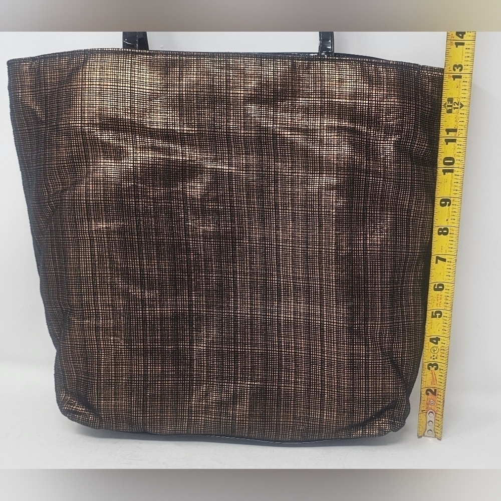 Saks Fifth Avenue Shoulder Tote Bag Double Handle Metallic Copper Brown Black - Picture 6 of 13